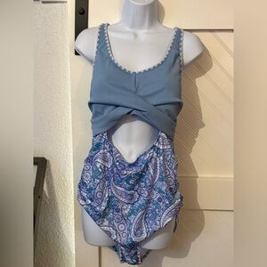 Blue Paisley Women Swim One Piece
